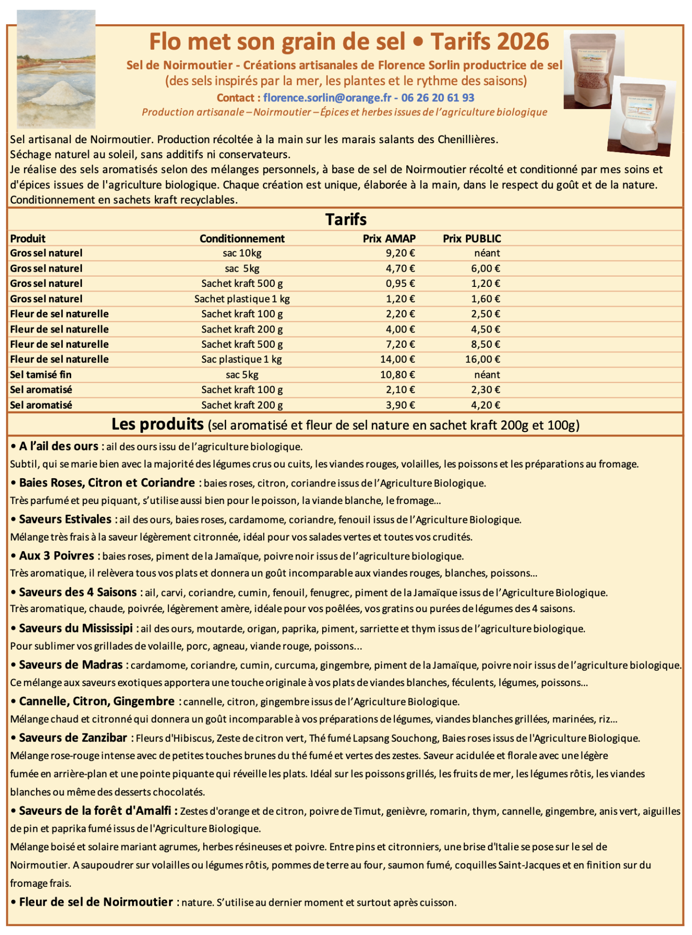 Tarifs sel noirmoutier 2026